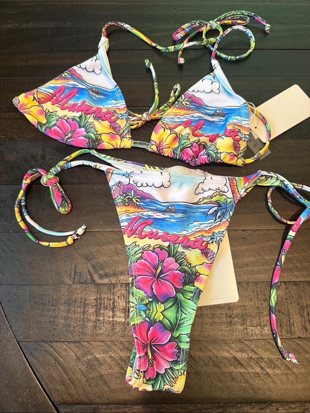 Musera Resort Tie, Graphic Print, Bikini Set Size M
